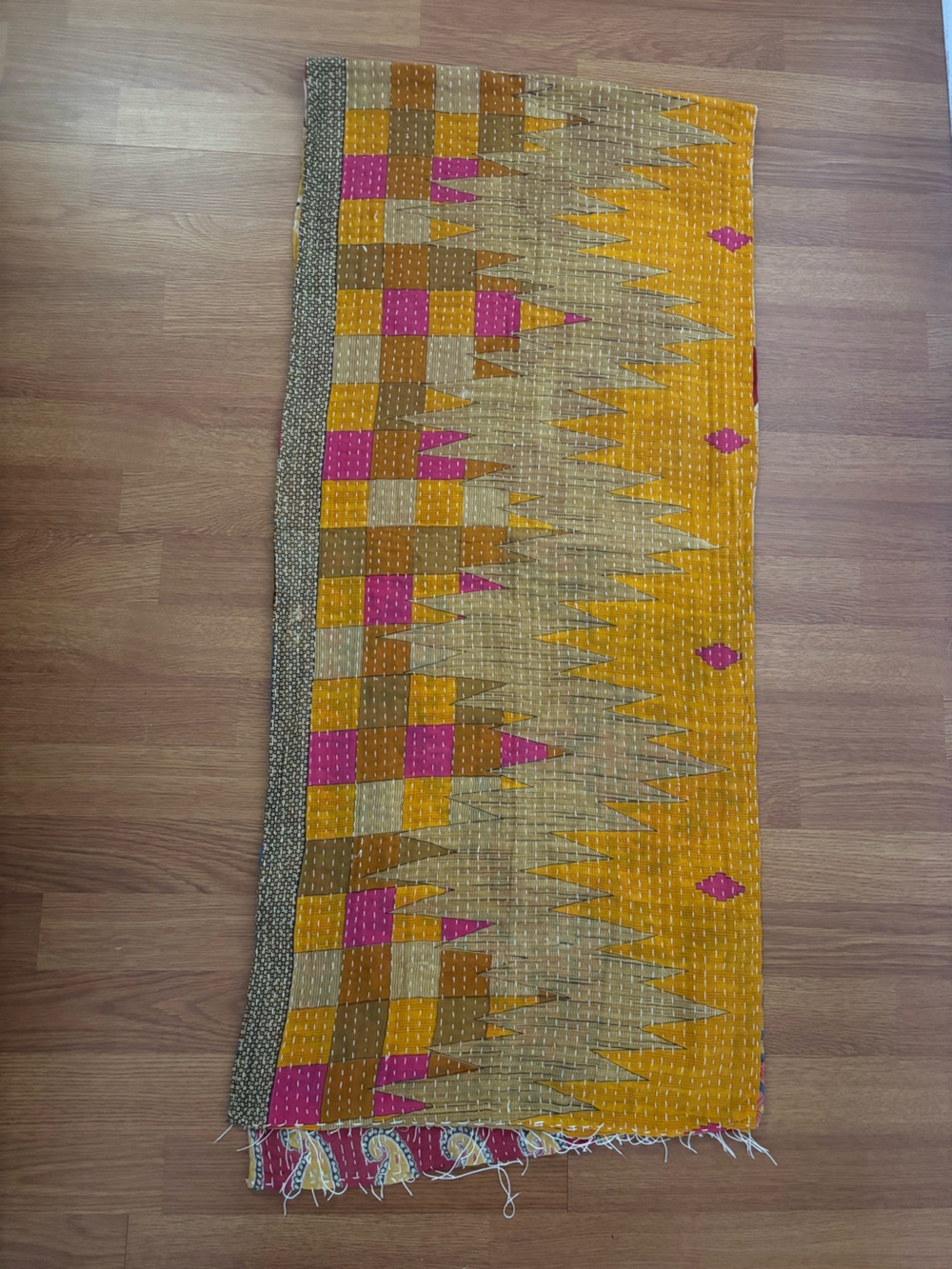 Beautiful Reversible Kantha Scarf in pink, red, yellow and blue - Picture 10 of 15